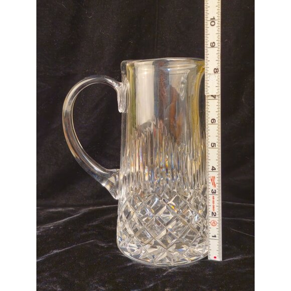 Vintage Clear Cut Glass Pitcher With Handle & Spout - Diamond & Vertical Pattern - Picture 2 of 9
